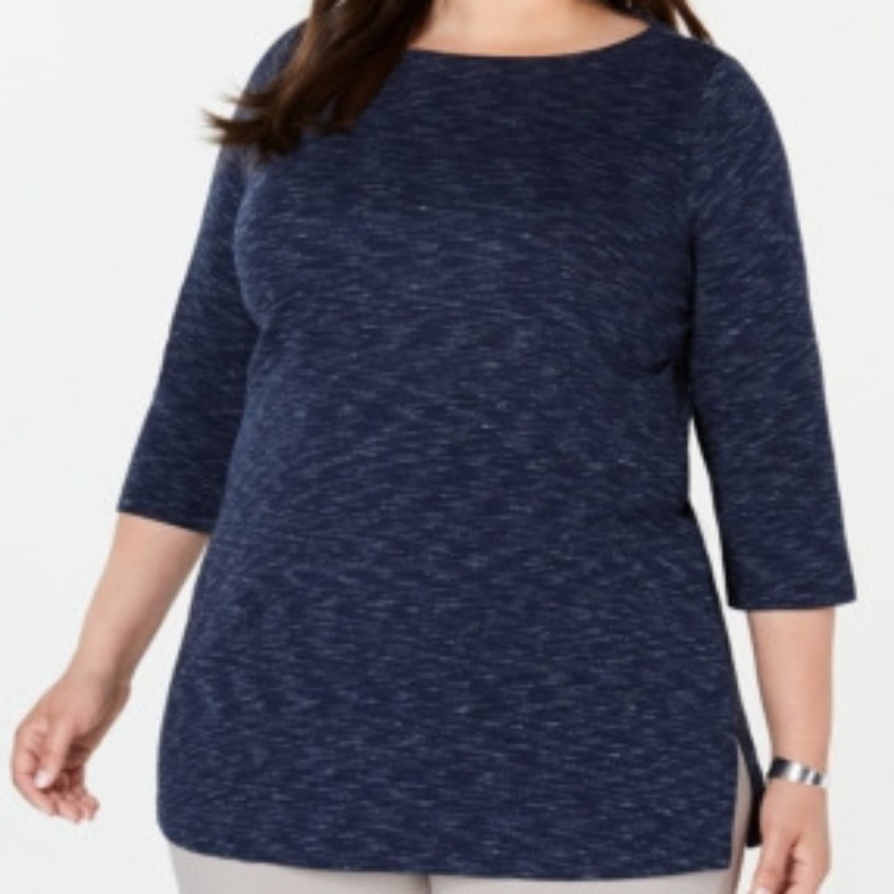 𝅺karen Scott Plus Size Space-Dye 3/4-Sleeve Top